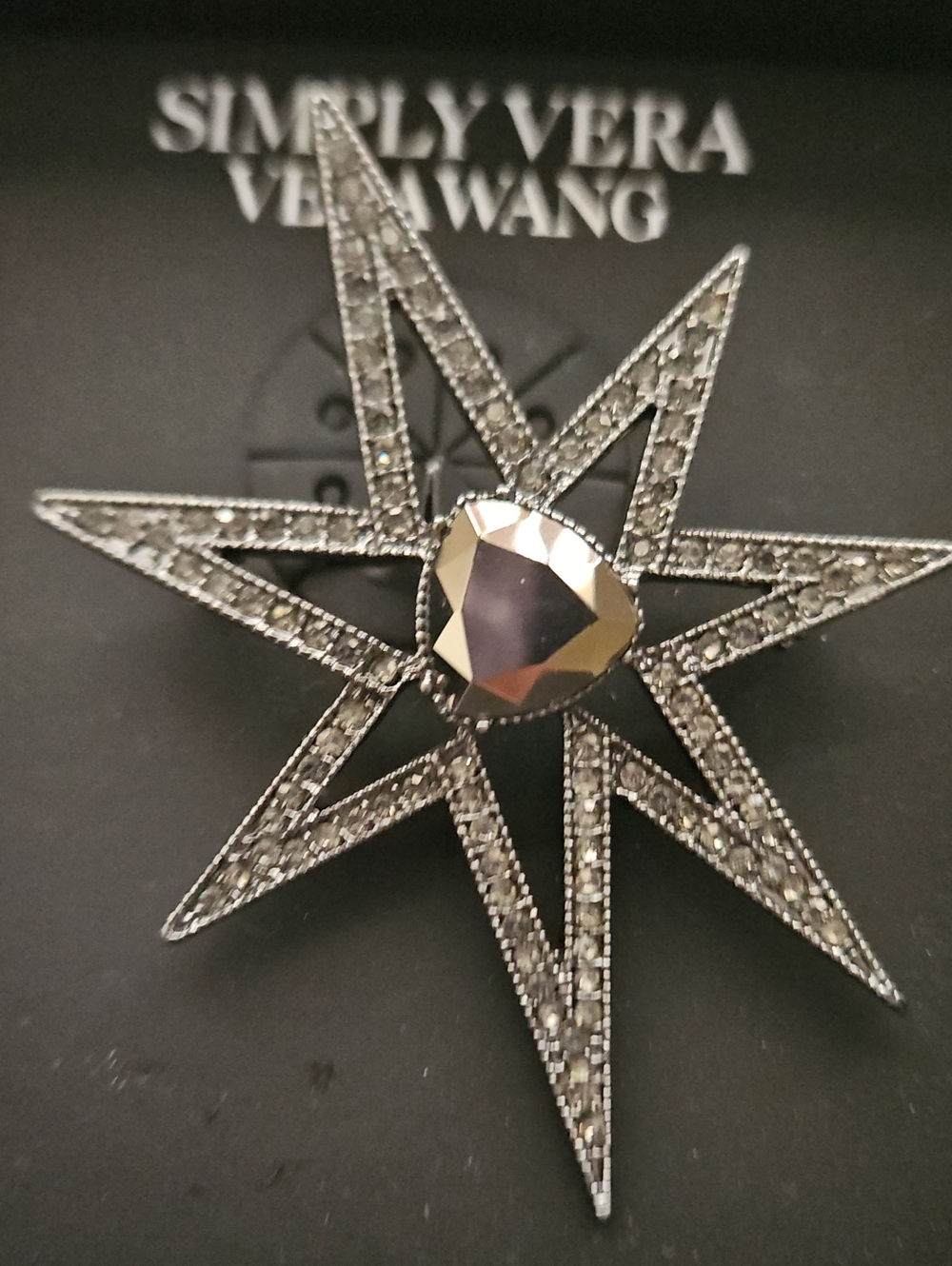 Simply Vera Vera Wang Gunmetal Starburst Brooch with Faceted Center